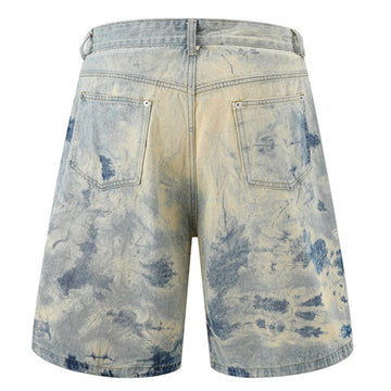 Stone Wave Panel-Dye Denim Shorts